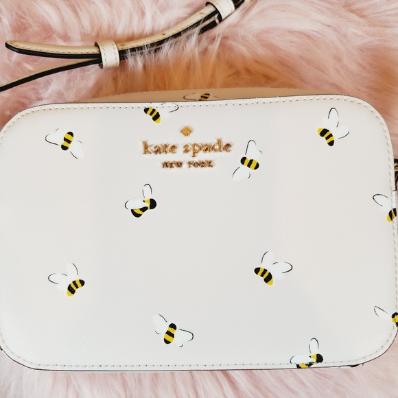 Kate Spade Staci Mini Camera Crossbody Purse Bees Printed Parchment Multi White - Picture 2 of 5